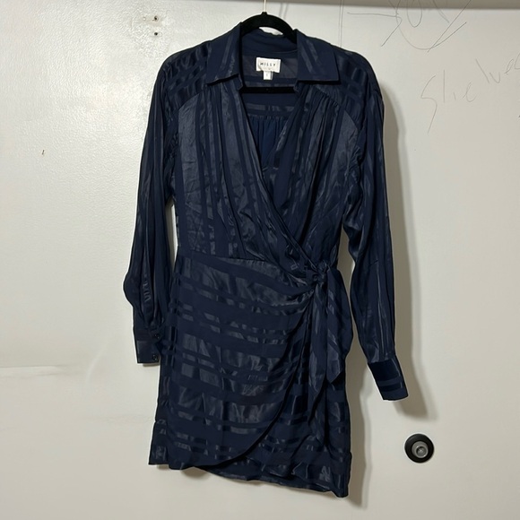 Milly Jordan Striped Satin Faux Wrap Mini Long Sleeve Dress Size S - Picture 4 of 9
